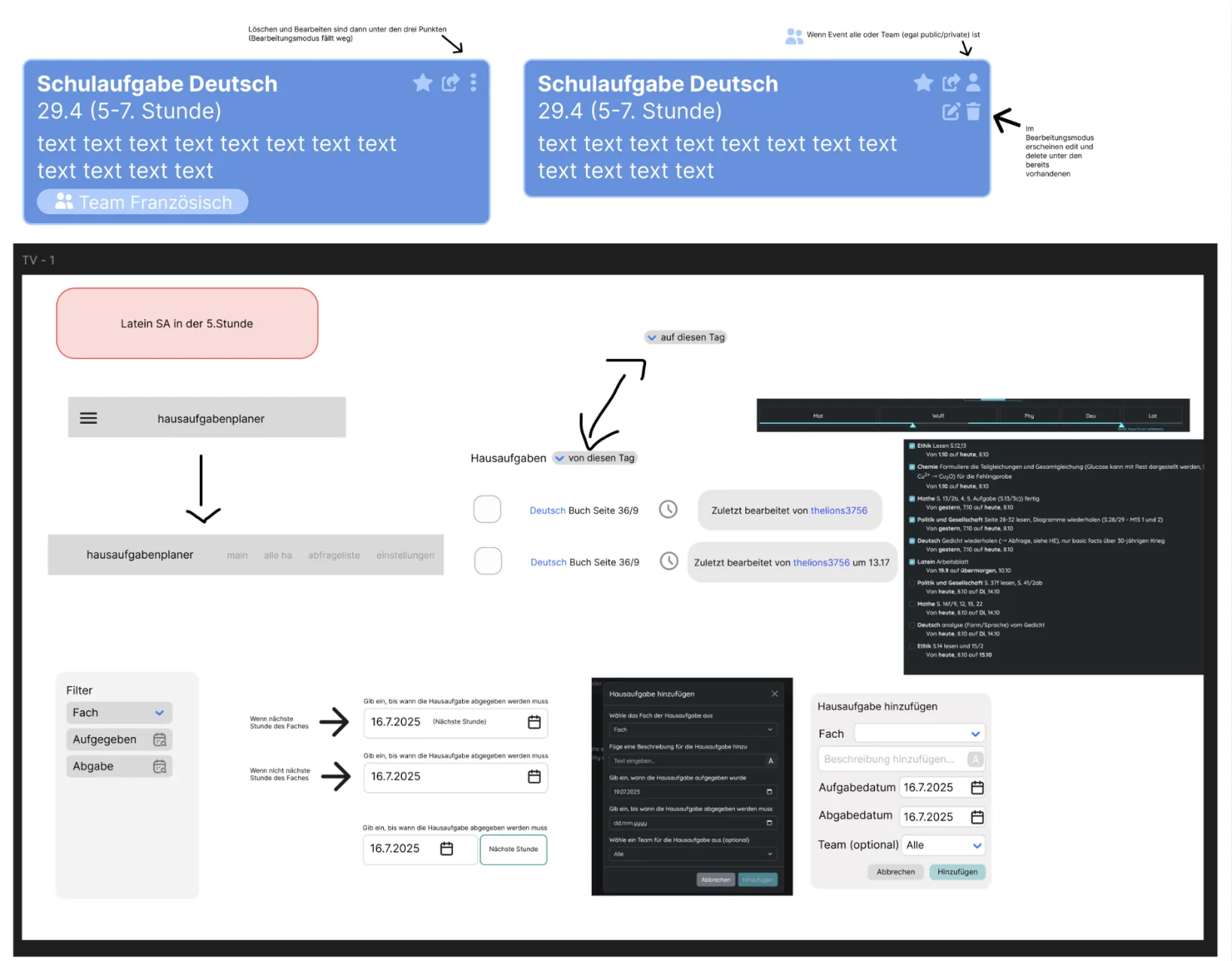 Different UI/UX design explorations for TaskMinder in Figma